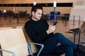 Man waiting for his flight Royalty Free Stock Photo