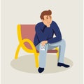 Man waiting in queue flat vector illustration Royalty Free Stock Photo