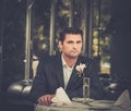 Man waiting someone in restaurant Royalty Free Stock Photo