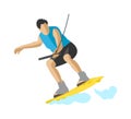 Man wakeboarding in action summer fun hobby outdoor water sport character vector. Royalty Free Stock Photo