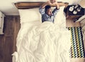 Man waking up in the morning Royalty Free Stock Photo
