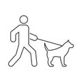 Man Walk with Dog on Leash Black Line Icon. Walker Person with Mammal Pet Dog Flat Symbol. Boy with Domestic Happy Puppy Royalty Free Stock Photo