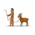 Man walk with goat. symbol for qurban islam tradition in eid ul adha islam tradition vector in cartoon illustration on white backg