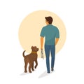 Man walk with his dog, backside view Royalty Free Stock Photo