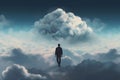 Man walk over clouds. Generate Ai