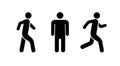 Man walk, stands and run pictogram icon. People silhouette for pedestrian sign. Human person stick figure. vector illustration