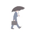 Man walk with umbrella in business suit with briefcase. Vector flat isolated character on a white background. Royalty Free Stock Photo