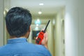 Man with a Walkie Talkie or Portable radio transceiver Royalty Free Stock Photo