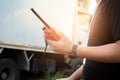 Man with a Walkie Talkie or Portable radio transceiver for communication Royalty Free Stock Photo