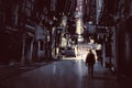 Man walking alone in dark city