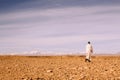 A man walking alone - Saara Desert Royalty Free Stock Photo