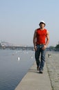 Man Walking Along the Embankment Royalty Free Stock Photo