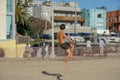 Man walking barefoot on slack-line Royalty Free Stock Photo