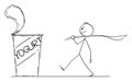 Man Walking with Big Spoon to Eat Yogurt. Concept of Healthy Eating. Vector Cartoon Stick Figure Illustration