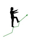 Man walking with both arms up front and one leg forward like climbing upstairs green graph arrow line growing up vector Royalty Free Stock Photo