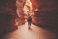 A man walking in canyon back to the camera Royalty Free Stock Photo