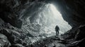 A man walking through a cave Royalty Free Stock Photo