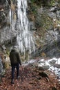 A man walking in dangerous path in mountains