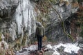 A man walking in dangerous path in mountains