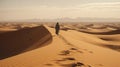 a man walking through the desert with a shadow on it Royalty Free Stock Photo