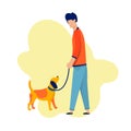 Man Walking with Dog Along Cartoon Illustration