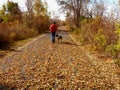 Man Walking the Dog in Autumn Royalty Free Stock Photo