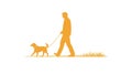 Man walking dog on leash, outdoors, silhouette Royalty Free Stock Photo