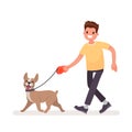 Man is walking with a dog. Vector illustration Royalty Free Stock Photo