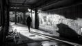 Man Walking Down Dark Alley in Noir Atmosphere