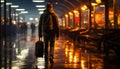 A man walking down a street with a suitcase. A man walking down a street holding a suitcase Royalty Free Stock Photo