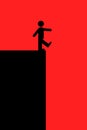 Man is walking on the edge, danger and threat of falling down from height