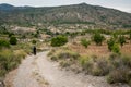 Man walking through the Embalse del Mayes in Murcia. Spain Royalty Free Stock Photo