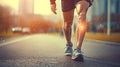 Man walking for exercise with health problems leg muscle pain