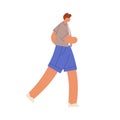 Man walking fast, rushing. Faceless person going and hurrying. Young guy in casual clothes, summer shirt, shorts and