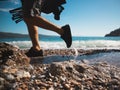 man walking, walking feet, man on the beach, walking on the beach, walking on the seaside, Royalty Free Stock Photo