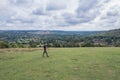 Man walking in the field, Amazing view of Goring and Streatley, village town near Reading, England