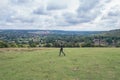 Man walking in the field, Amazing view of Goring and Streatley, village town near Reading, England