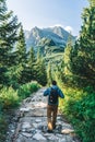 Man walking on hiking trail in Tatra mountains in Poland Royalty Free Stock Photo