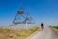 Man walking his dog up the hill of the tetrahedron in Bottrop Royalty Free Stock Photo