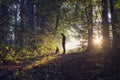 Man walking his dog in the woods Royalty Free Stock Photo