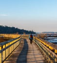 A lone man walking a long walk in a popular place in Olympia Washington