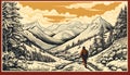 A Man Walking On A Mountain Trail, Woman hiking along trail in snowy mountains