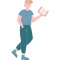 Man walking and reading book vector icon