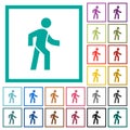 Man walking right flat color icons with quadrant frames