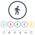 Man walking right flat color icons in round outlines
