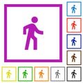 Man walking right flat framed icons Royalty Free Stock Photo