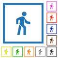 Man walking right flat framed icons Royalty Free Stock Photo