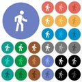 Man walking right round flat multi colored icons