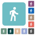 Man walking right rounded square flat icons