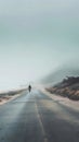 A man walking on the road in a foggy day with a bike, Generative AI illustrations Royalty Free Stock Photo